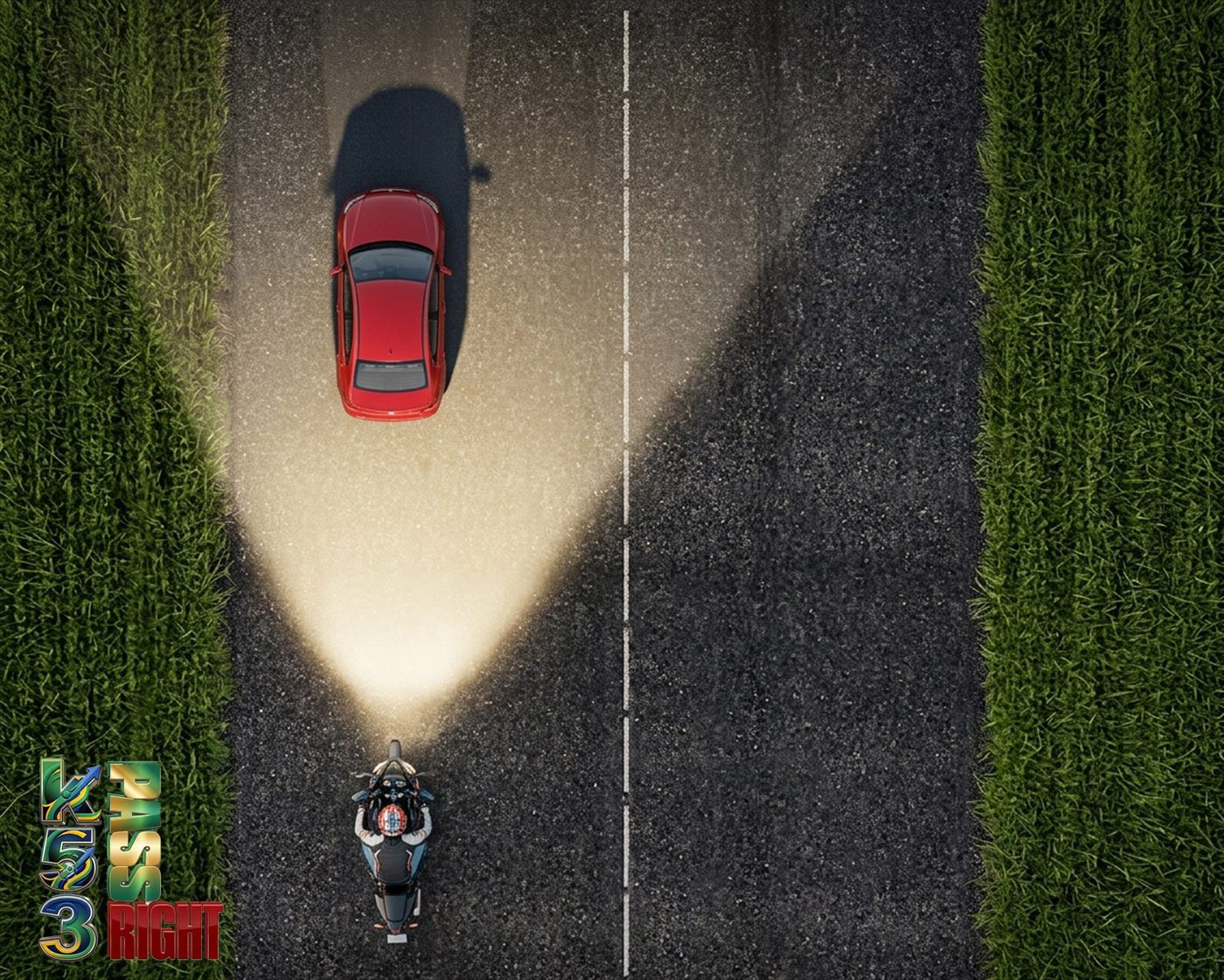Motorcyclist following further back for improved vision